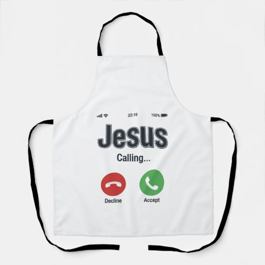 イエス様の呼びかけの携帯電話の画面のクリスチャンTシャツのデザイン エプロン (正面)