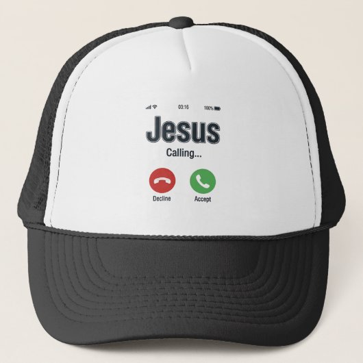 イエス様の呼びかけの携帯電話の画面のクリスチャンTシャツのデザイン キャップ (正面)