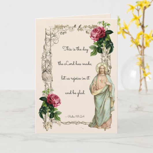 イエス様の宗教的な聖なるハートフローラヴィンテージ カード (黄色い花)