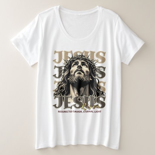 イエス様の復活 – イエス・キリスト芸術的 プラスサイズTシャツ (デザイン正面)