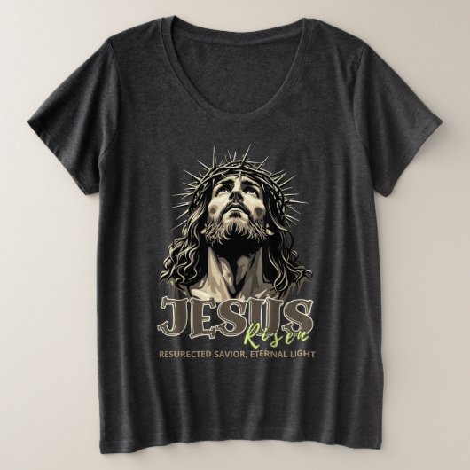 イエス様の復活 – イエス・キリスト芸術的 プラスサイズTシャツ (デザイン正面)