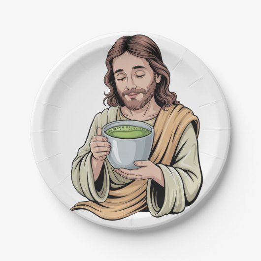 イエス様の抹茶ドリンク クリスチャン ペーパープレート (正面)