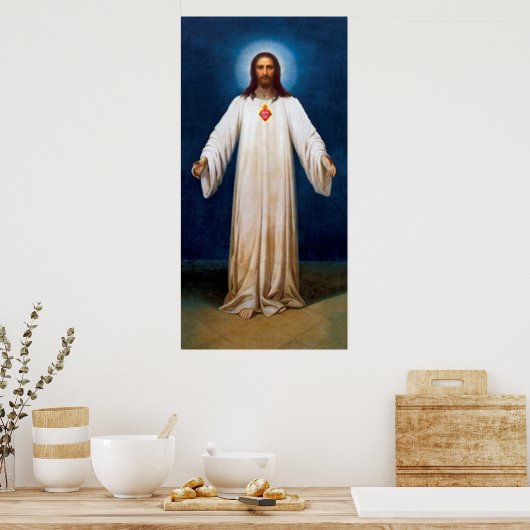 イエス様の祈りのハートの祈りのイメージ。 ポスター (キッチン)