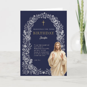 イエス様の祝福 ネイビーブルーの誕生日 カード
