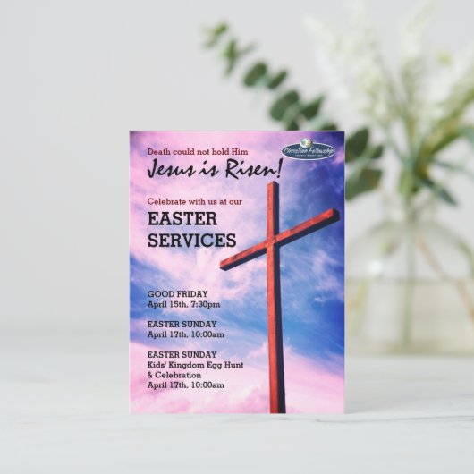 イエス様はイースター教会のサービスを私カスタマイズに復活 インビテーションポストカード (スタンド正面)