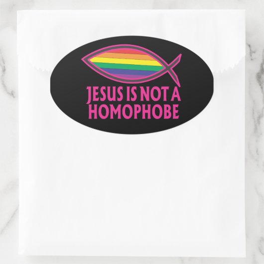 イエス様は同性愛者のステッカーではない 楕円形シール (バッグ)