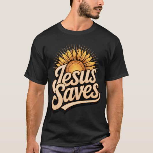 イエス様は救う ひまわり 微妙なキリスト教 宗教的 フ Tシャツ (正面)