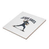 イエス様は救う 野球のピッチャー ヴィンテージ風刺繍Tシャツ タイル (側面)
