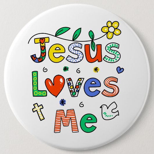 イエス様は私を愛しドゥードルi巨大な6x6ボタン 缶バッジ (正面)