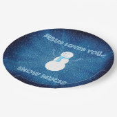 イエス様は雪が大好き!クリスチャン雪だるまブルー ペーパープレート (アングル)