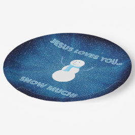 イエス様は雪が大好き！クリスチャン雪だるまブルー ペーパープレート