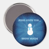 イエス様は雪が大好き!クリスチャン雪だるまブルー マグネット (正面/裏面)