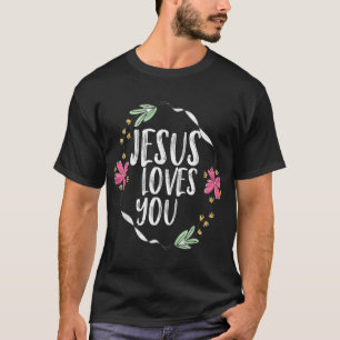 イエス様はRound flower frame Graphicであなたを愛している Tシャツ