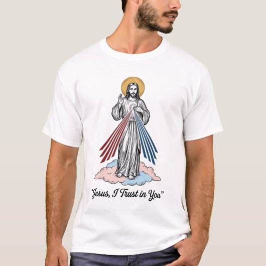 イエス様を信じます ビンテージ風 彫刻Tシャツ デザイン Tシャツ (正面)