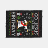 イエス様、お誕生日おめでとう ダブクリスマス  ダサい フリースブランケット (正面(横))