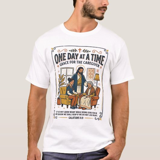 イエス様 介護 高齢の親 グラフィックTシャツ 信仰 Tシャツ (正面)