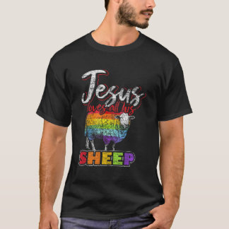 イエス様、羊の虹の旗LGBTプライドが大好き Tシャツ