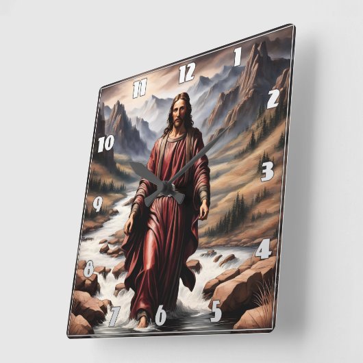 イエス歩くが穏やかな環境の中で水に スクエア壁時計 (傾斜)