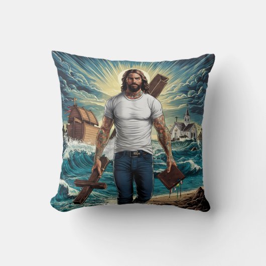 イエス歩くは十字架を持つ激動の海で クッション (正面)