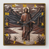 イエス歩くオン水に囲まれた山々 スクエア壁時計 (正面)