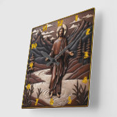 イエス歩くオン水に囲まれた山々 スクエア壁時計 (傾斜)