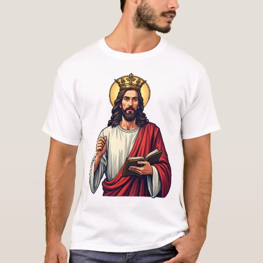 イエス王冠スクロールヴィンテージ彫刻Tシャツ2 Tシャツ (正面)