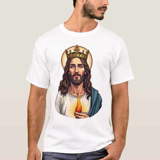イエス王冠炎ビンテージ彫刻Tシャツ 2 Tシャツ (正面)