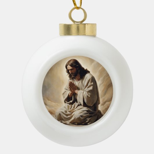 イエス祈のクリスマス飾り セラミックボールオーナメント (正面)
