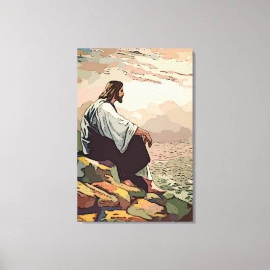 イエス祈はエルサレムに行く キャンバスプリント (正面)