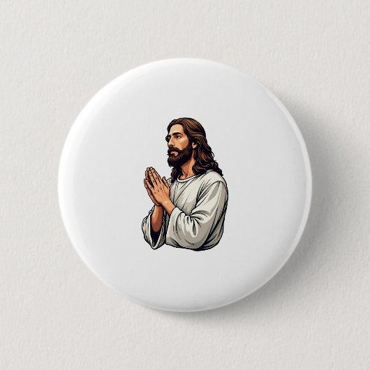 イエス祈りの手 ビンテージ風彫刻Tシャツ 缶バッジ (正面)