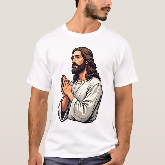 イエス祈りの手 ビンテージ風彫刻Tシャツ Tシャツ (正面)