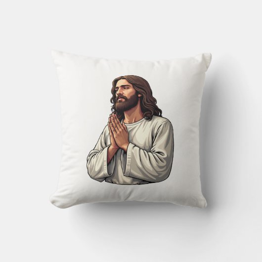 イエス祈る手ビンテージの彫刻Tシャツ2 クッション (正面)