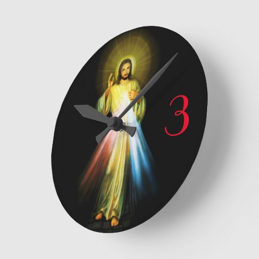 イエス神聖な慈悲の時計 ラウンド壁時計 (傾斜)