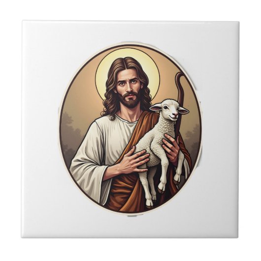 イエス羊飼いサークルヴィンテージ彫刻Tシャツ タイル (正面)