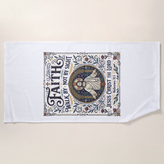 イエス聖書ジャーナリング聖句アートTシャツキリスト教 ビーチタオル (正面)