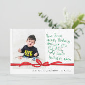 イエス親愛グリーンクレヨンのノート写真クリスマスカード (スタンド正面)