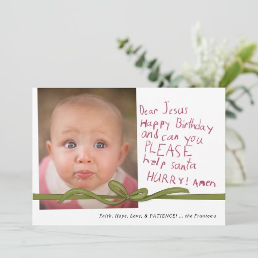 イエス親愛ワインのクレヨンのノート写真クリスマスカード (スタンド正面)