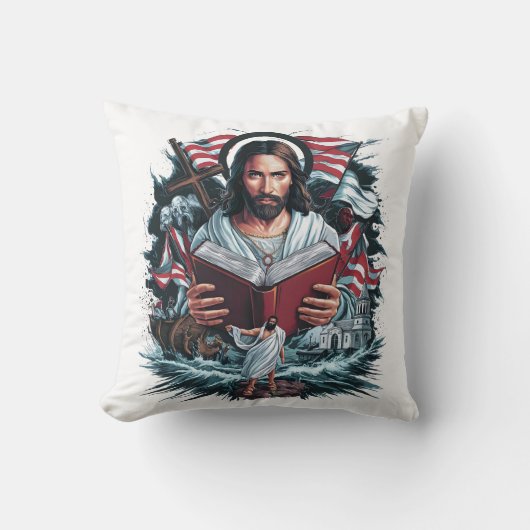 イエス読様の波と信仰の象徴 クッション (正面)