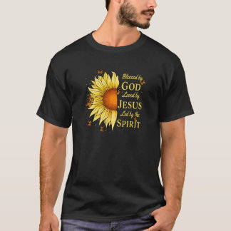 イエス賛美さまのヒマワリのプルオーバーに愛される神によって Tシャツ