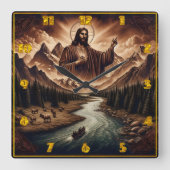 イエス賛美の穏やかな川の風景 スクエア壁時計 (正面)