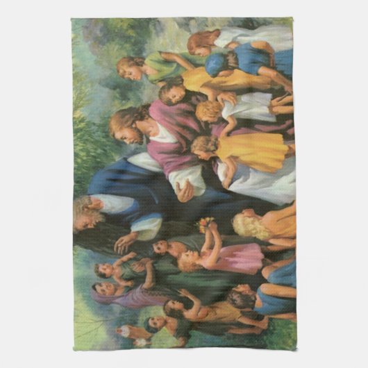 イエス賛美キリストの子供たち，ヴィンテージ宗教 キッチンタオル (縦)