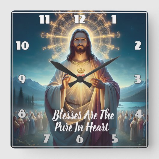 イエス賛美様の清き方：多くの人の中のハート スクエア壁時計 (正面)