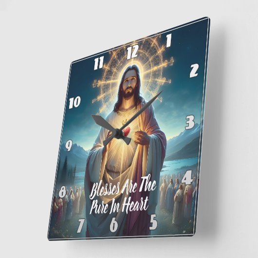 イエス賛美様の清き方:多くの人の中のハート スクエア壁時計 (傾斜)