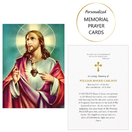 イエス賛美様の聖ハートの葬儀祈りの言葉カード プレイスカード