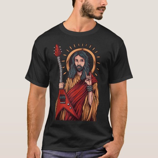イエス遊様のヘビーメタルギター Tシャツ (正面)