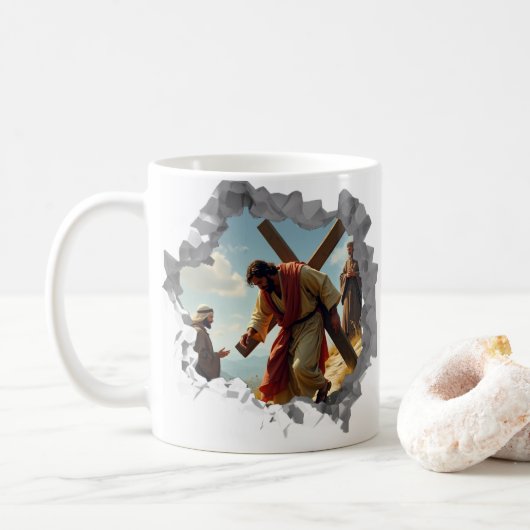 イエス運の十字架の破壊キリスト教信仰 コーヒーマグカップ (ドーナツ)