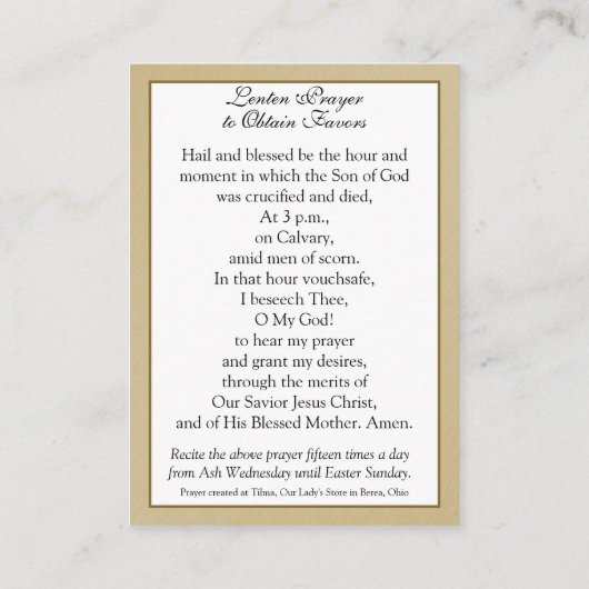 イエス運様のクロス祈りの言葉宗教的な神聖カード エンクロージャーカード (裏面)