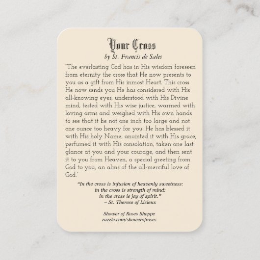 イエス運様のクロス祈りの言葉宗教的な神聖カード 名刺 (裏面)