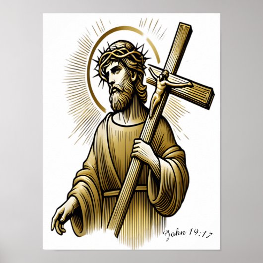 イエス運様の金ゴールドは恵みをもって十字架 ポスター (正面)