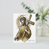 イエス運様の金ゴールドは恵みをもって十字架 ポストカード (スタンド正面)